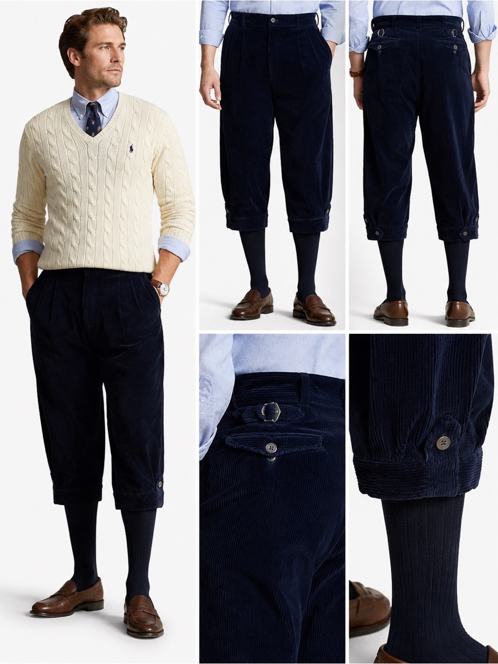 Polo by Ralph Lauren Dark Navy Corduroy Cropped Knickerbocker Pants Vintage New!